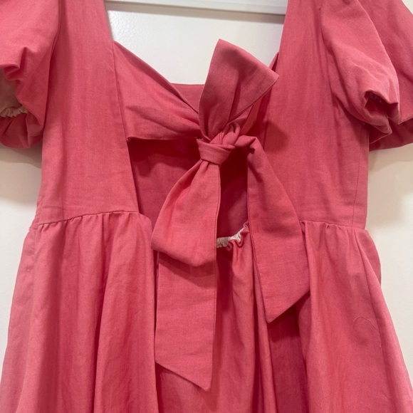 NWT Zara Linen Blend Short Sleeve Mini Dress Bow Size Large Coral Pink - Picture 11 of 13
